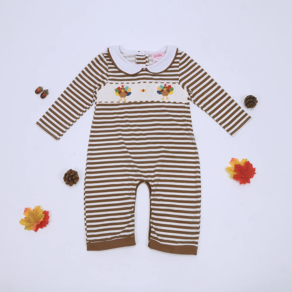 

Easter 0-3T Newborn Baby Boy Clothes Brown Plaid Smocked Rompers With Cartoon Chick Embroidery Winter One-pieces Bodysuit