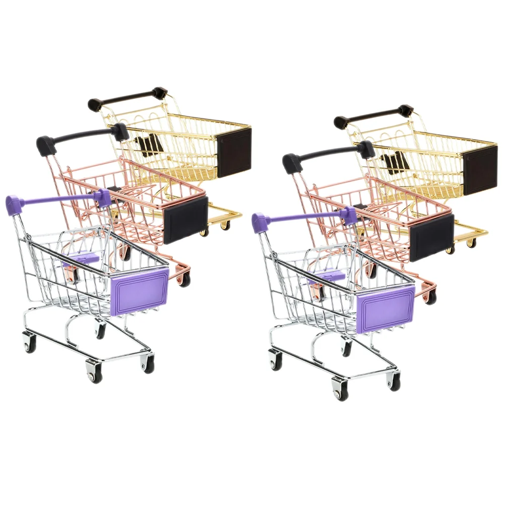6 Pcs Shopping Cart Mini for Kids Carts Groceries Toddlers Desktop Makeup Sponge Holder Grocery Toys 1-3 Child 3