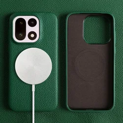 Luxury Genuine Leather Magnetic Phone Case for OnePlus 15T (Velvet Green 6211)