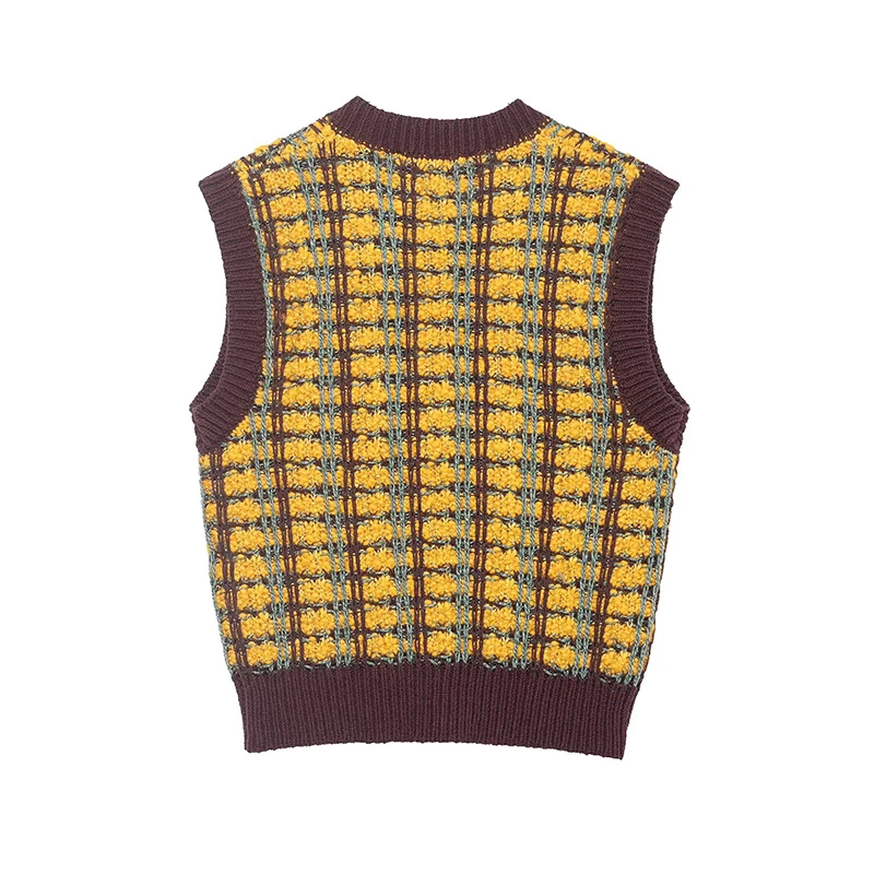 Texture Knitting Vest Sleeveless Pullover V neck Women Sweater Vest 2025 New Y2K Vintage Knitwear Women's Autumn Clothing ﻿