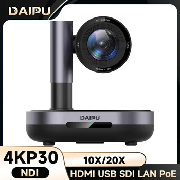 DAIPU NDI PTZ Conference Camera 4K / 1080P – AI Auto Tracking PTZ Camera with 20X / 10X / 3X Optical Zoom, HDMI, USB 3.0, LAN, POE for Church Live Streaming, Video Conferencing, Education & Events