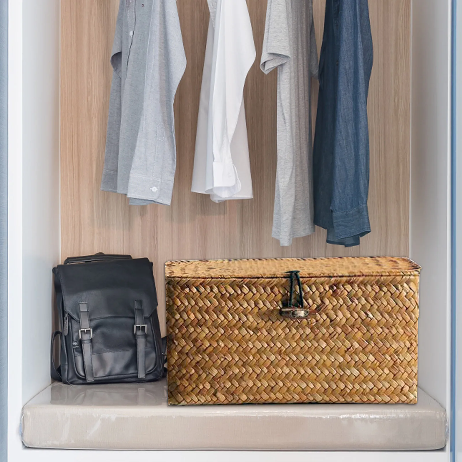 1pc Handmade Seagrass Woven Storage Box Seaweed Storage Finishing Basket with Lid Sundry Bath Cosmetic Towel Container mx0116182