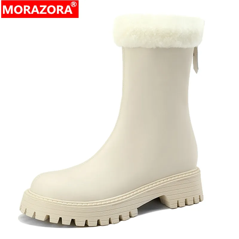 Morazora 2023 New Sheepskin Zipper Winter Boots Woman Top Quality Thick