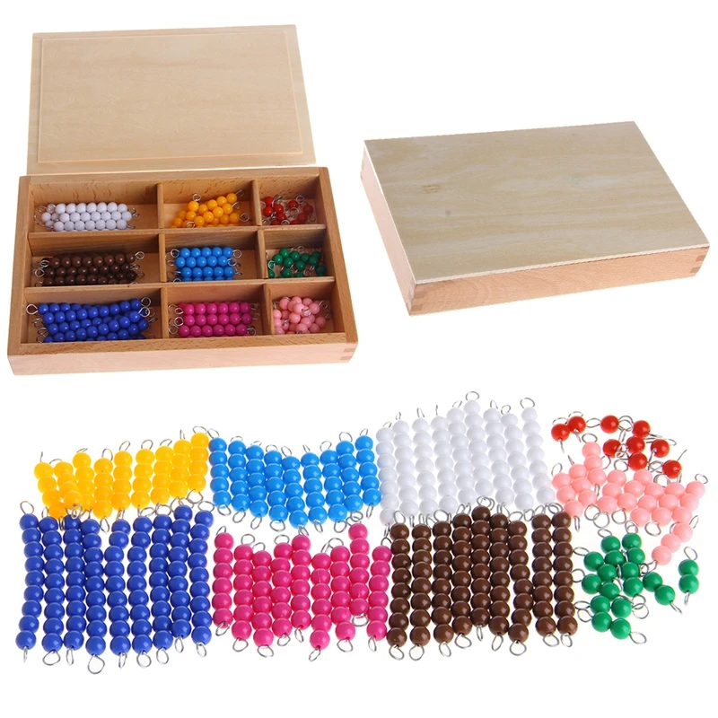 

Montessori Mathematics Material 1-9 Beads Bar in Wooden Box Early Preschool Toy