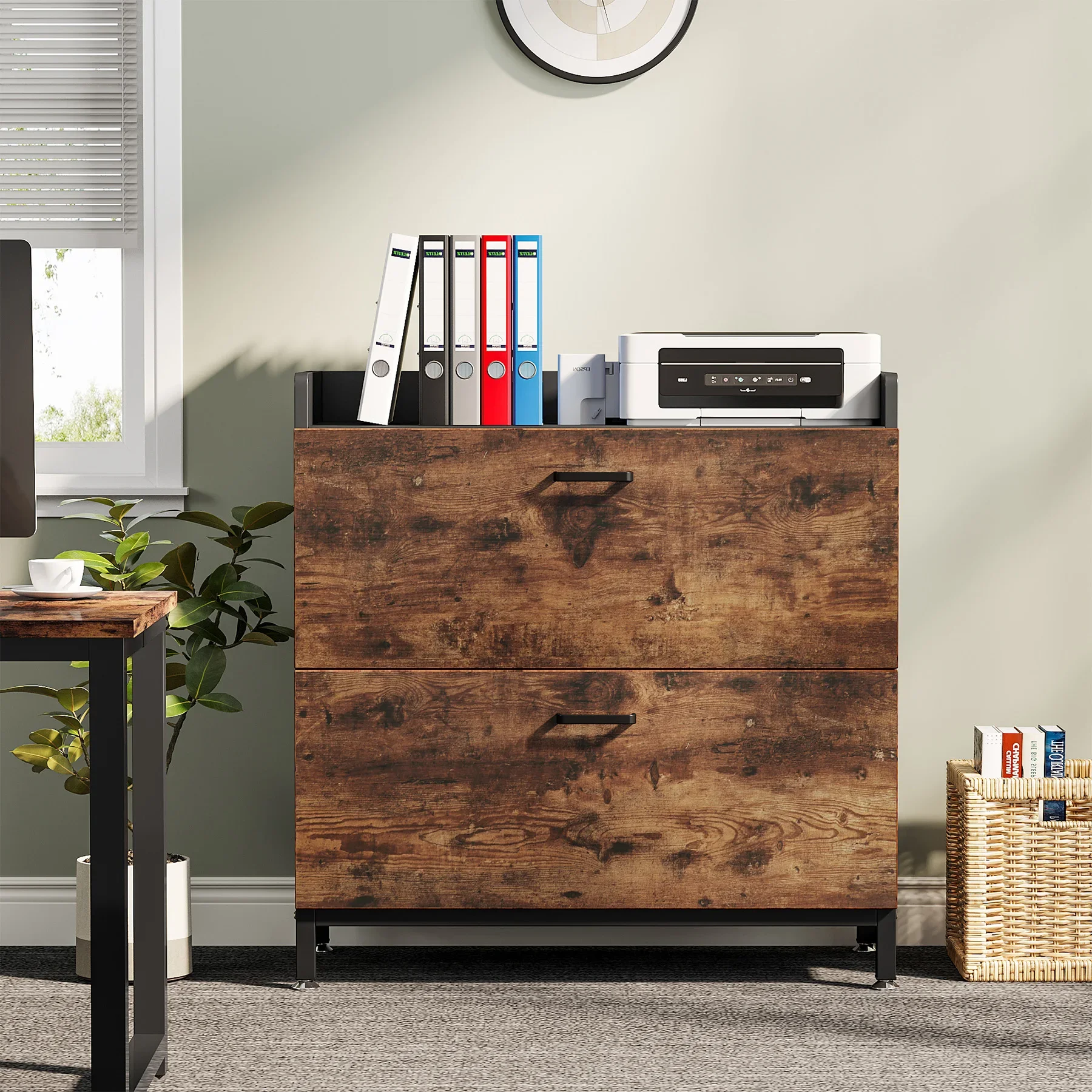 

Tribesigns Lateral File Cabinets, 2 Drawer Filing Cabinets, Industrial Wood and Metal Wide Filing Organization Storage Cabinets