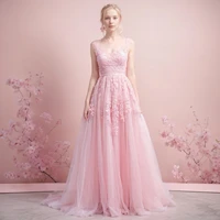Gorgeous Pearl Pink Evening Dresses Illusion Strap Lace Appliques Square Neck V-Backless Gowns Slim A-Line Maxi Party Prom Dress - Image 4