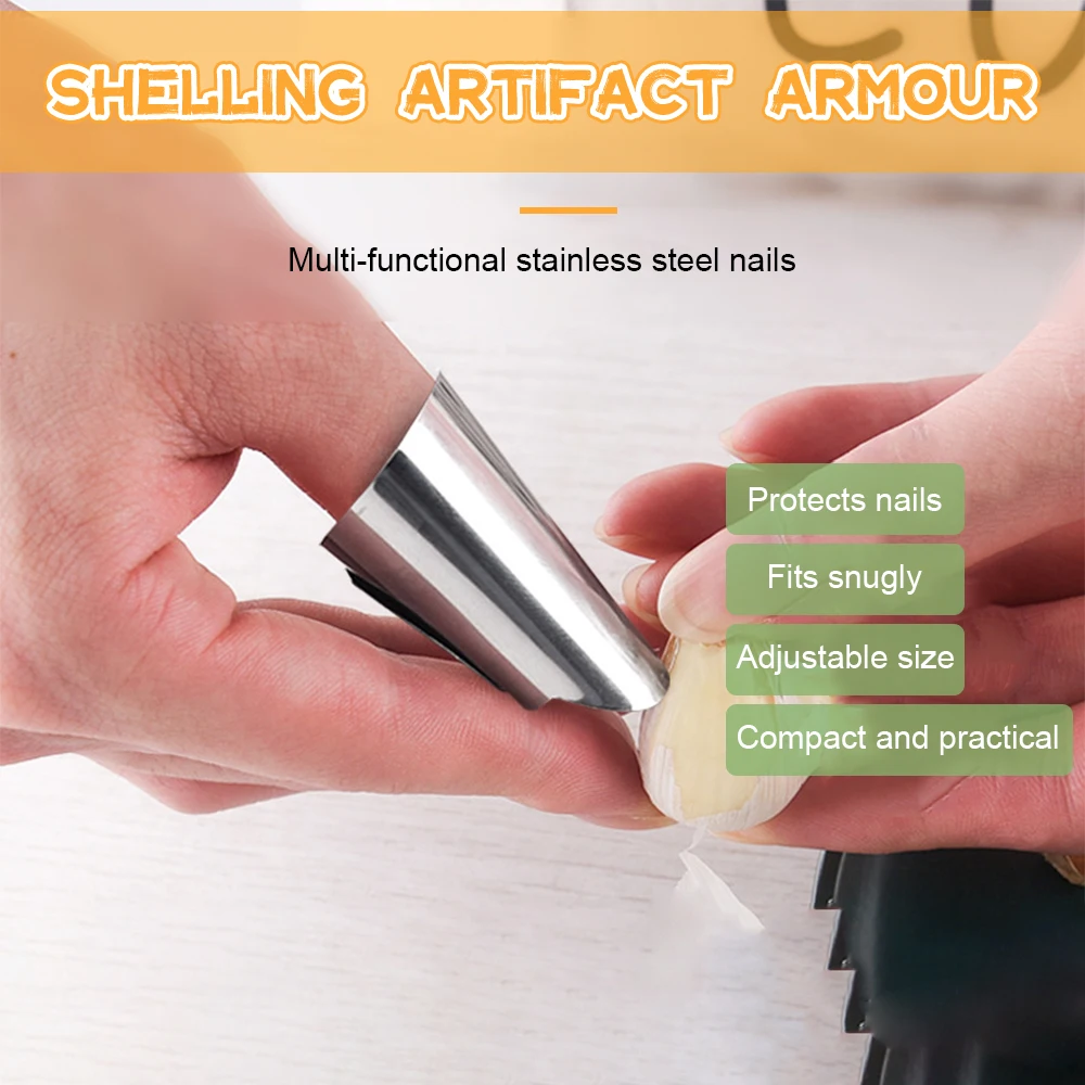Oauee Stainless Steel Fruit Peel Finger Protector Kitchen Pick Vegetables Gadget Stripping Beans Garlic Peeler Finger Guard finger protector finger guard