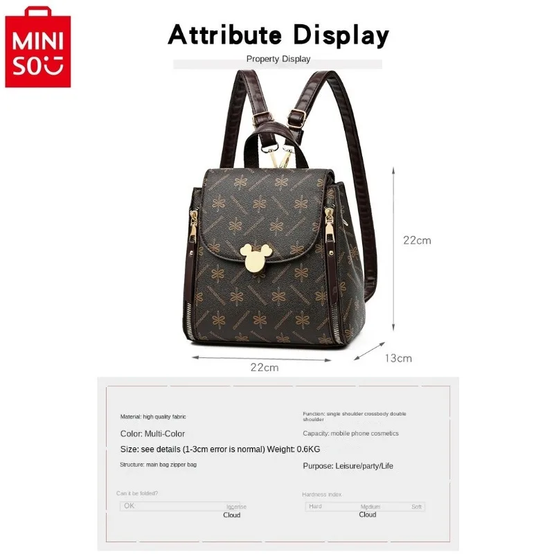 MINISO Disney Retro Classic Mickey Lock Travel Backpack Women's High Quality Large Capacity Casual Multi functional Storage Bag