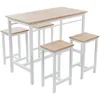Kitchen Table Set for 4, Modern High Top Table with 4 High Bar Stools, 5-Piece Counter Height Dining Table Set White Oak 4