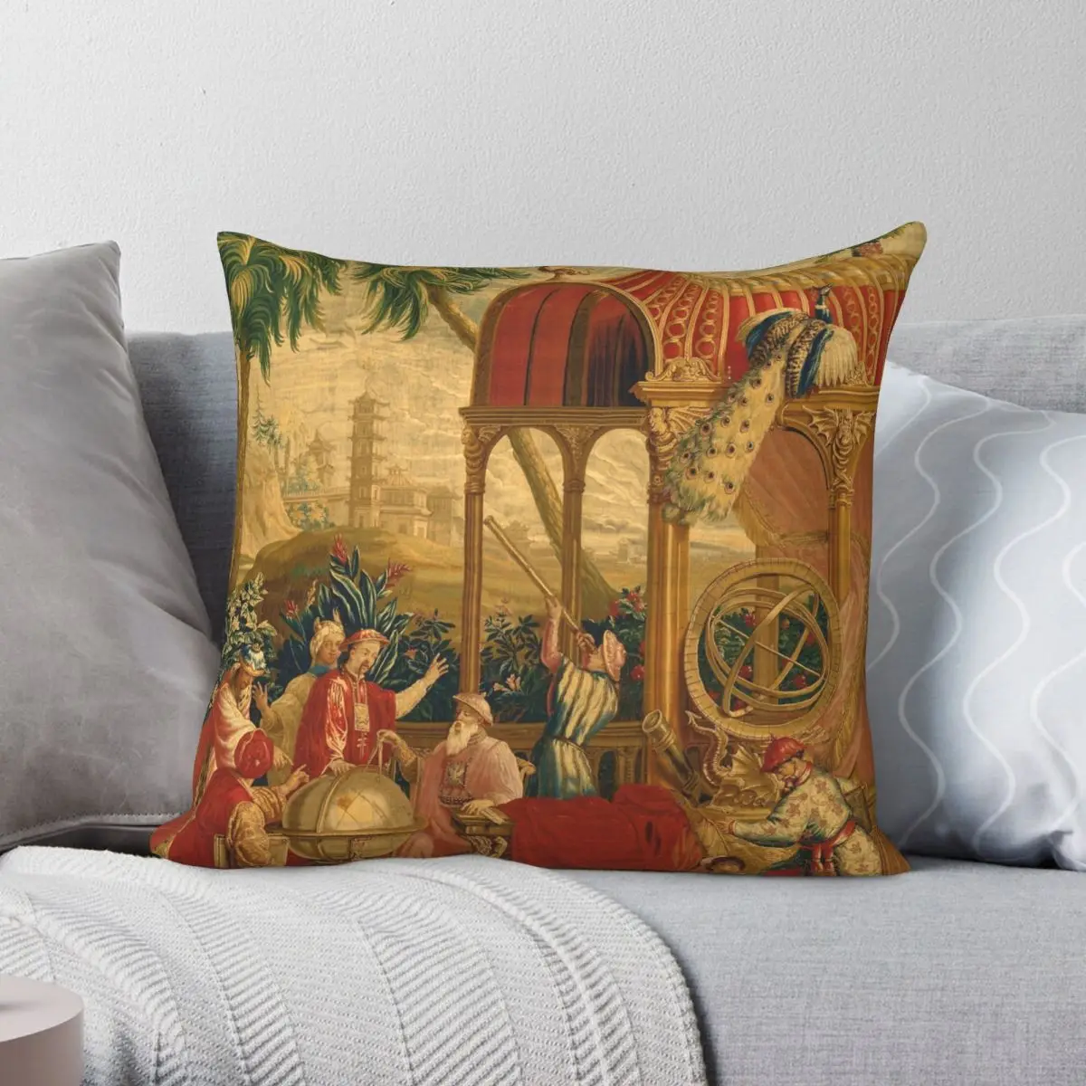 

Beijing Observatory Chinoiserie Pillowcase Polyester Linen Velvet Creative Zip Decorative Throw Pillow Case Home Cushion Cover