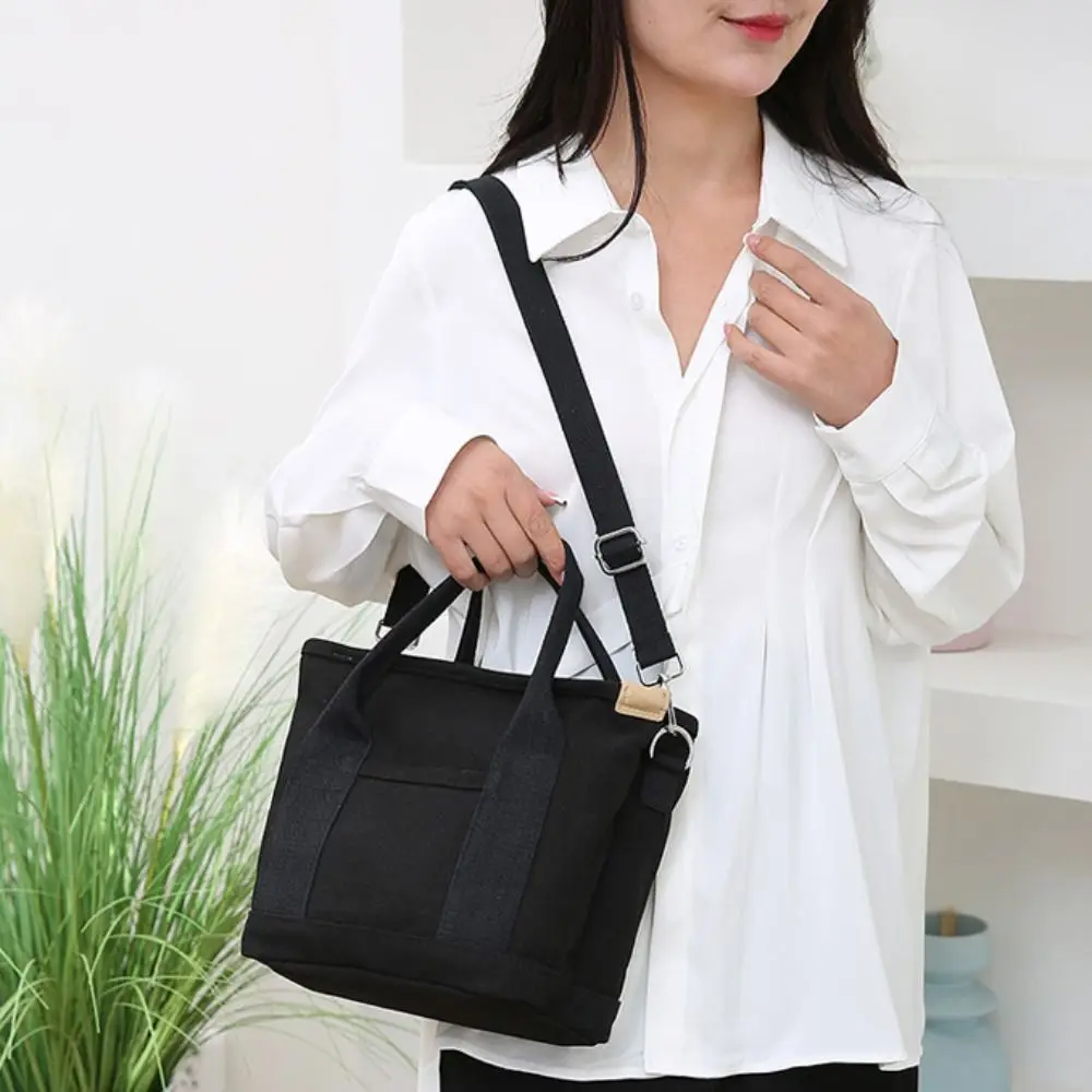 Multi-pocket Japanese Style Crossbody Bag Zipper Large Capacity Canvas Shoulder Bag Shopping Bag Stroge Bag Pure Color Tote Bag