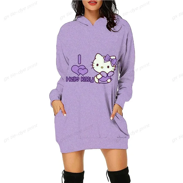 thumbnail image 1 of Sudadera con capucha de dibujos animados divertidos de HELLO KITTY para mujer, sudadera con capucha de HELLO KITTY con gráfico de los años 90, vestido ajustado con capucha para mujer, 1 of 5