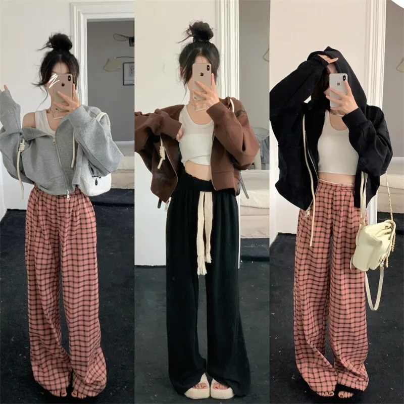 

America Retro Loose Women Hoodies Autumn Fashion Chic Solid Female Tops Zipper Short Clothing Streetwear