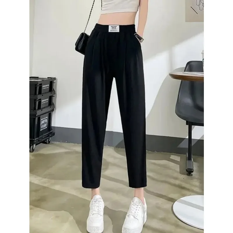 New Baggy Ankle-Length Trousers Oversize 4XL Sweatpants Women High Waist Thin Soft Pantalones Casual Summer Ice Slik Harem Pants