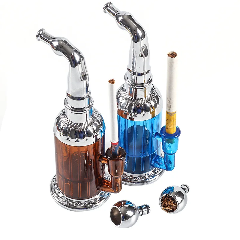 Pipa Ad Acqua Portatile In Metallo + Accessori Per Fumatori In Plastica