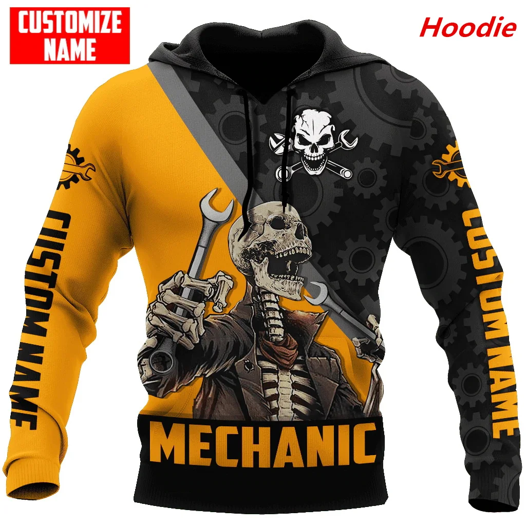 

New Men's Autumn Fashion Hoodie Custom Name Auto Mechanical Skull 3D Print Zipper Hoodie Unisex Street Casual Sweatshirt F0016