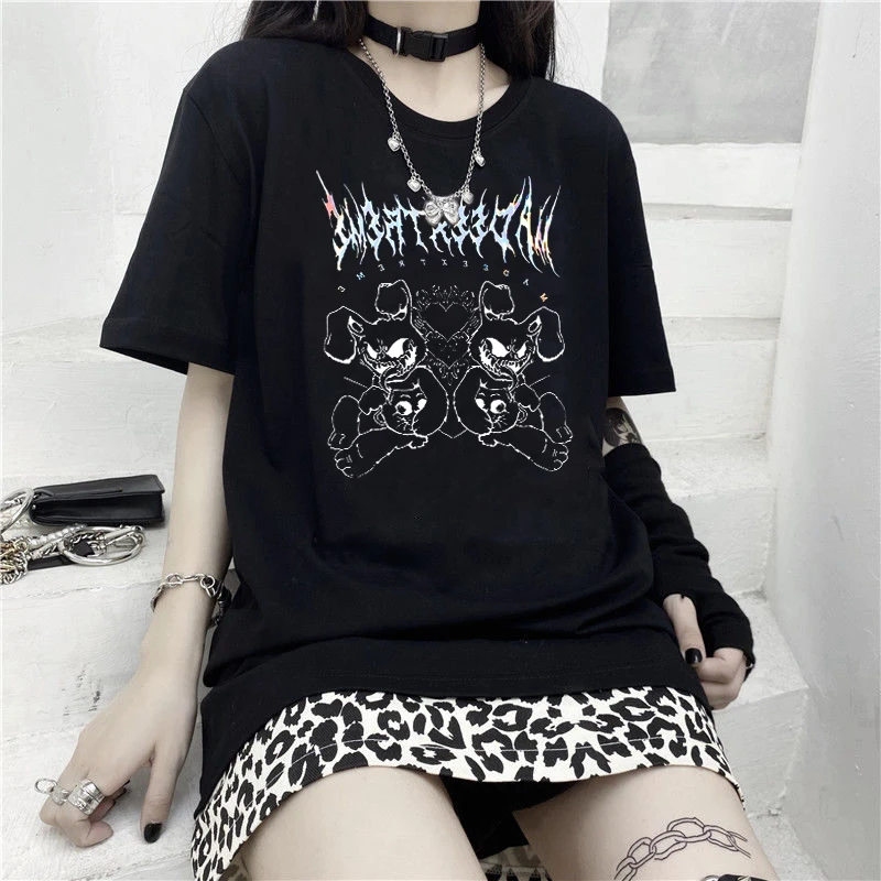 

Trend Fashion Women's T-shirt Men's Clothing Y2k Streetwear Men T Shirt Demon Bear Print Graphic Tshirts Harajuku Gothic Tees