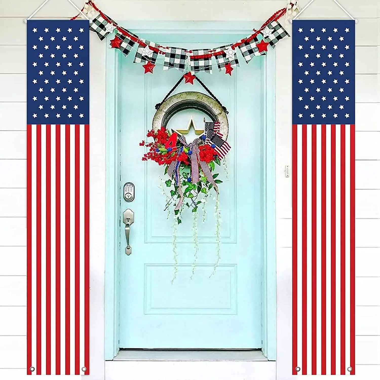 

4th of July 2023 Independence Day Porch Sign Hanging Banner American Flag Dooryard Decoration Patriotic Memorial Day Curtain