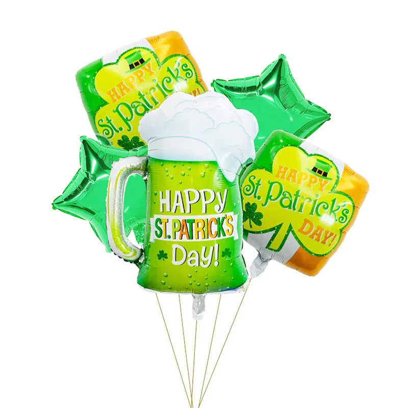 

5Pcs Green Happy St .Patrick's Day Shamrock Foil Balloons Patricks Day Party Decoration Irish Festival Birthday Home Supplies