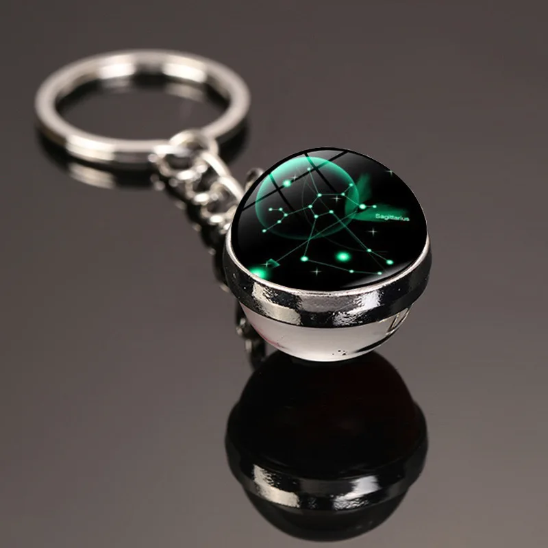 Glass Ball Metal Keychain Time Gemstone Double Sided Constellations Decoration