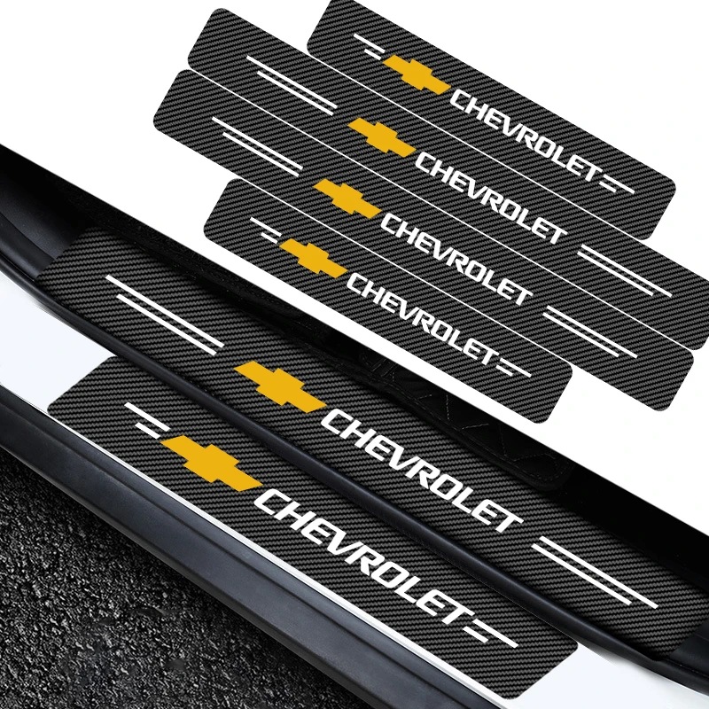 4Pcs Emblem Carbon Fiber Car Door Sill Protection 3D Sticker Accessories for Chevrolet Cruze Aveo Captiva Lacetti Car Styling