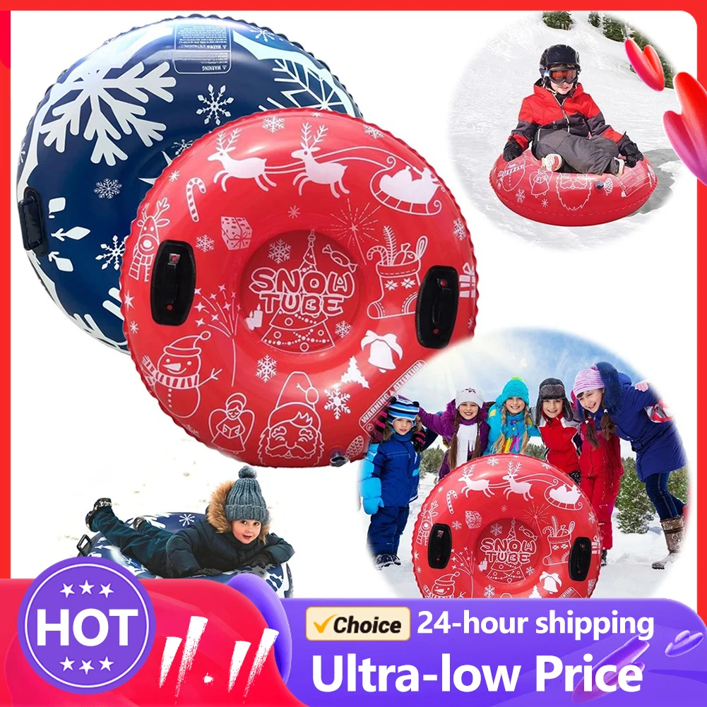 Inflatable Ski Ring PVC Sledding Tube Thicken Snow Tubing Winter Snow Tube with Handle Racer Durable Sled Board