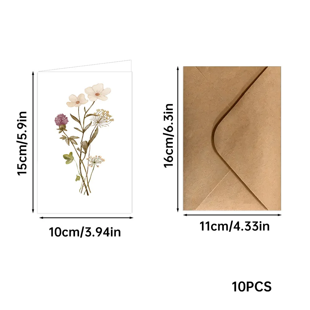 10PCS/Set Artistic Watercolor Floral Greeting Cards Set with Envelopes, Invitations for Wedding Birthday Party All Occasions