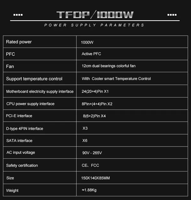 S.T.F. SKYWINDINTL TF1000W atx電源 GOLD認証 T.F.SKYWINDINTL 80 PLUS 認証ゴールド 1000W コンピュータ