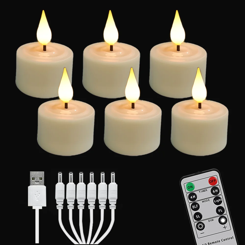 thumbnail image 1 of LED Candle Light Rechargeable Flameless Candles Timer Remote Tea Lights With Black Cups For Wedding Home Decor Christmas Lamp, 1 of 5