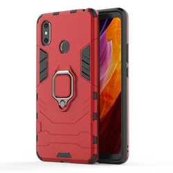 Hybrid Shockproof Case with Magnetic Car Holder and Kickstand in Soft Bumper Design - Mi Max 2 (Red)