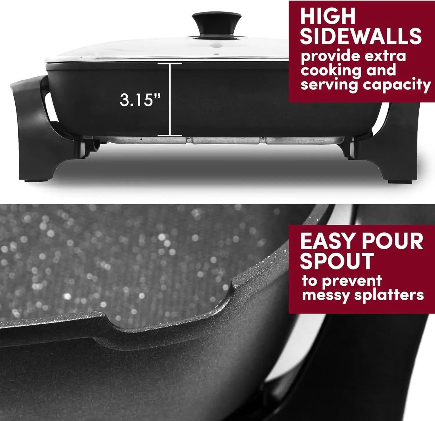 NEW NEW Gourmet EG6203 Extra Deep 16"x13"x3.2" (10.5Qt.), Pour Spout, Dishwasher Safe, Marbled Non-stick Electric Skillet with V 6