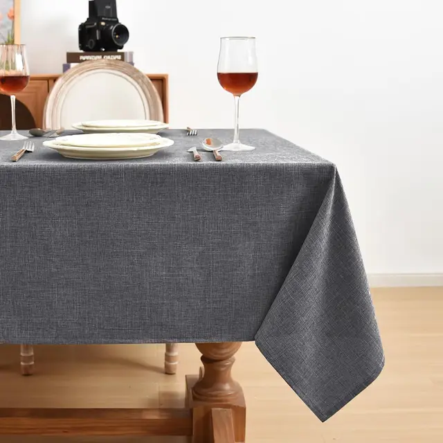 Nappe rectangulaire Vintage en coton et lin, gris kaki, pour noël, mariage, Banquet, décoration de salle à manger, couverture de Table 1