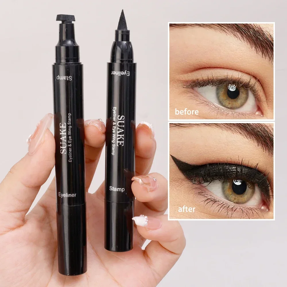 Black Liquid Eyeliner with Stamp Waterproof Matte Triangle Seal Eye Liner Pencil for Long Lasting Women Eyes Makeup Cosmetics