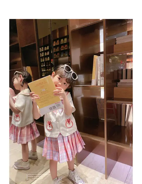 Conjunto de roupas Kawaii Lotus infantil, uniforme Jk, estilo preppy,  camisa de manga curta, saia plissada, presente conjunto de duas peças,  verão - AliExpress