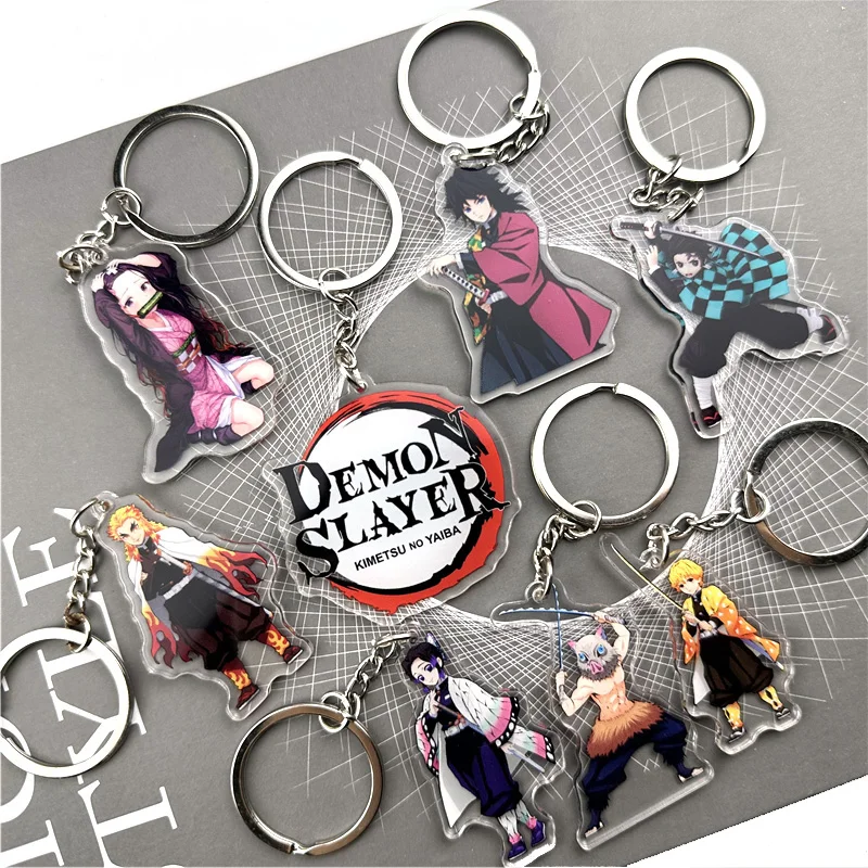 

Demon Slayer Cute Acrylic Keychain Cartoon Key Ring for Women's Backpacks Bags Car Jewelry Best Gift Id Badge Holder