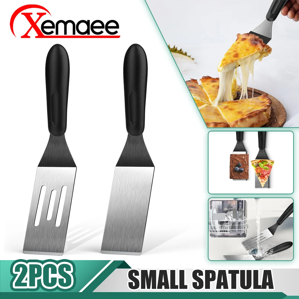 

Kitchen Small Pancake Spatula Funnel Spatula Plastic Handle Stainless Steel Mini Serving Spatula for Pancakes Cookies Eggs Steak