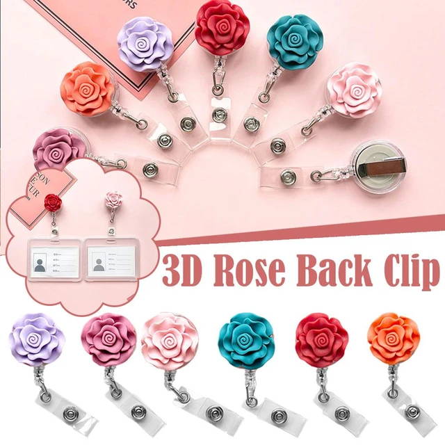 Flower Bow Retractable Nurse Chest Badge Reel Clip Holder Students