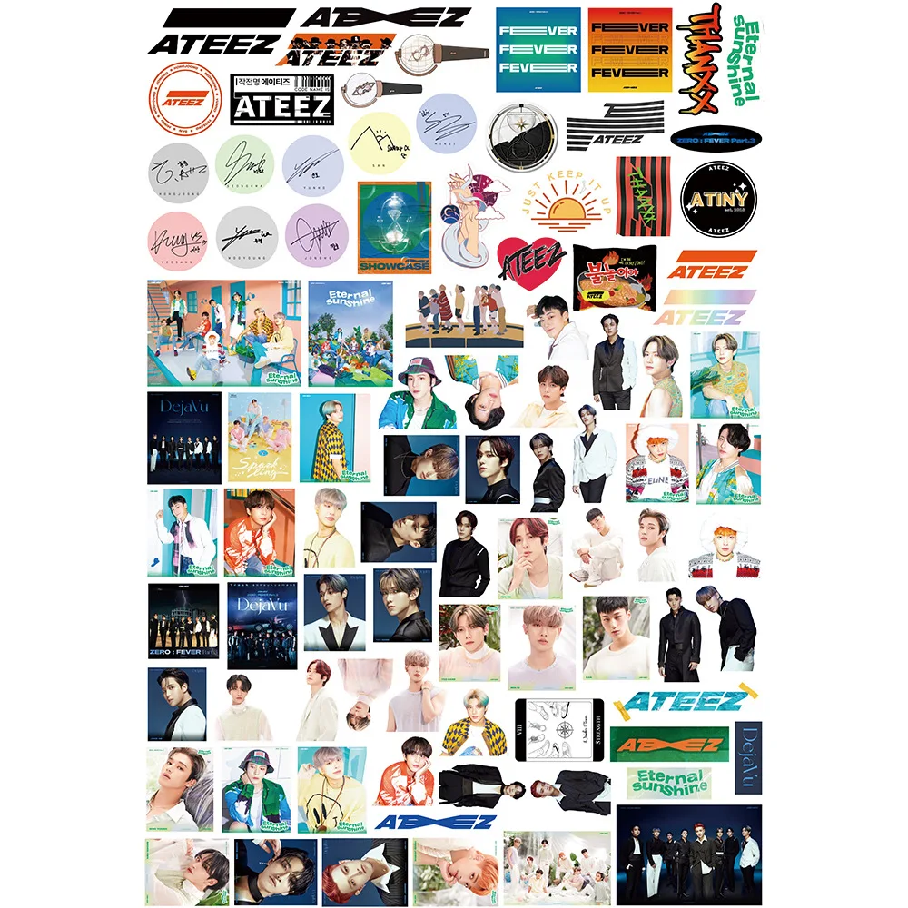 92Pcs/Set Kpop ATEEZ New Stickers Refrigerator Car Helmet DIY Notebook  Skate Hongjoong Yunho Postcard Stickers Fans Gift