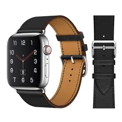 Luxury Leather Bracelet for Smartwatch - Elegant Single Tour Band Strap (Black)