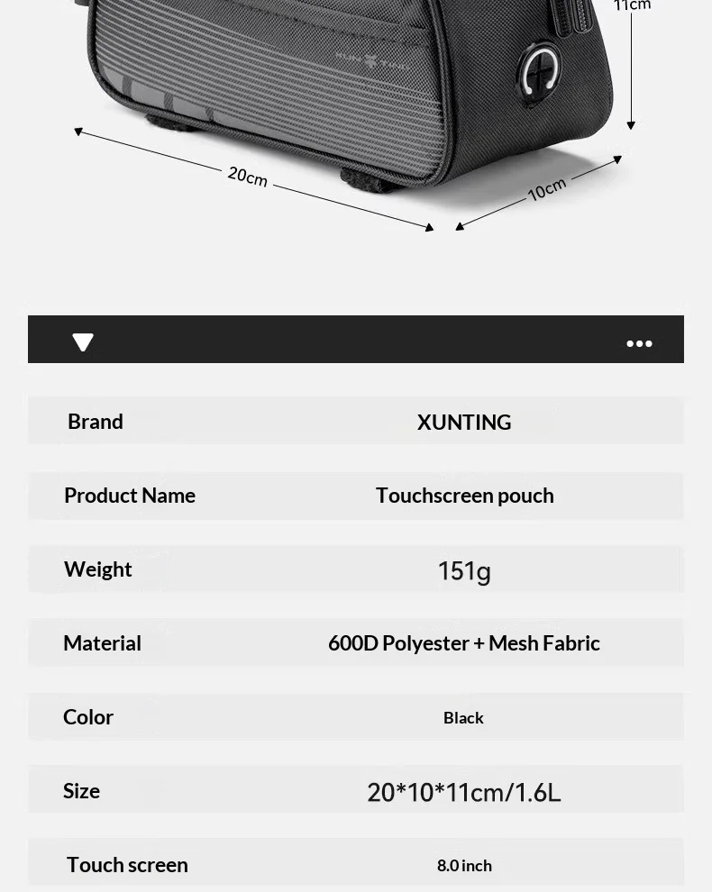 Neuerscheinung 1,6L Hartschalen-Fahrrad-Oberrohrtasche 8 Zoll TPU Touchscreen Wasserdicht mit Kopfhöreranschluss für MTB Rennräder – Detail 12