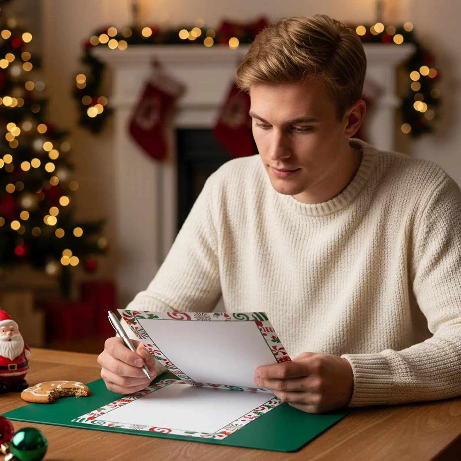 크리스마스 프린터 용지 50장 테두리 디자인 축제용 용지 휴일 문구 용지 편지 메모 작성용 웨딩용