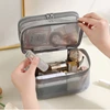 Grey Double Layer Mesh Cosmetic Bag Women Portable Make Up Case Big Capacity Travel Zipper Makeup Organizer Toiletry Storage Box 5