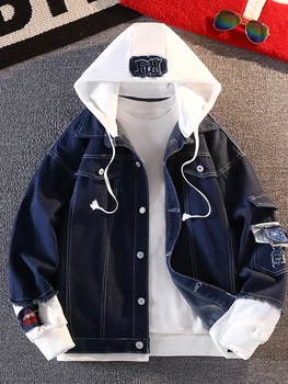 2026 Spring New Men's Denim Jaet Hooded Casual Sle Spring Autumn Version High Sensation Coat Polyester Fiber Long Sve