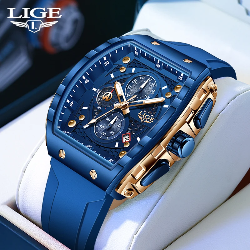 LIGE Cronografo Uomo Impermeabile 3 ATM - Orologio Analogico Quarzo, Quadrante Blu, Cinturino In Rete - Regolabile, 44 Mm, Garanzia 24 Mesi