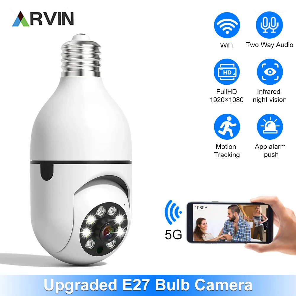Arvin 5G Wifi 2Mp E27 Lampadina Telecamera Di Sorveglianza Indoor Ai Rilevamento Umano Visione Notturna A Colori Wireless Cam Smart Home