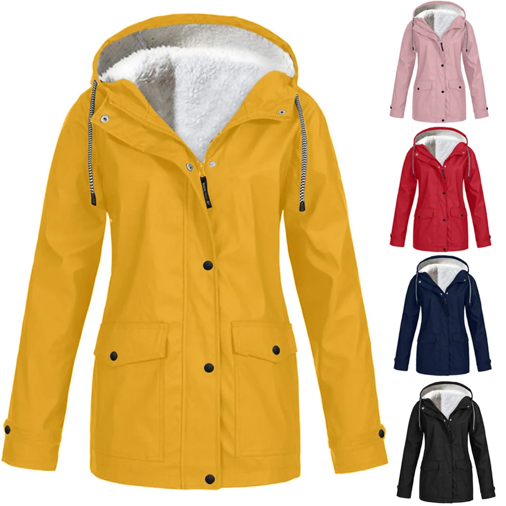 NEW Fashion Ladies Warm Windbreaker Coat Windproof Fleece Autumn Winter Women Hooded Jacket Outdoor Hiking Clothes Plus Size sheepskin gloves women s leather classic stretch style thin plus fleece lining autumn and winter ladies outdoor travel driving