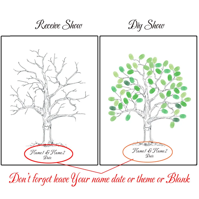 Wedding Guest Book DIY Tree Painting Souvenir Personalized Name Date Fingerprint Leaf Wedding Tree Painting