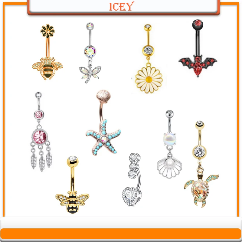 1Pc Bat Belly Ring Bee Navel Stud Dragonfly Belly Navel Jewelry Starfish Belly Button Ring Sea Turtle Piercing All'Ombelico Bar
