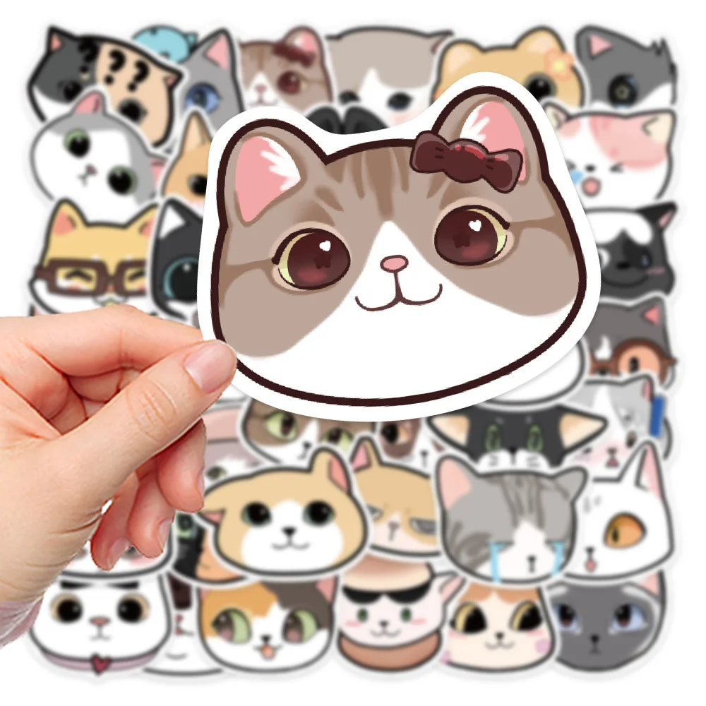50pcs Kawaii Chunky Pet Animal Stickers Cute Grey Pusheens Cat