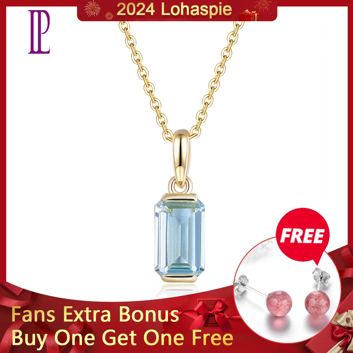 Lohaspie Natural Aquamarine Light Blue Gemstone Real 9K Yellow Gold Pendant 1.4 Carats Genuine Aquamarine Women Classic Gifts